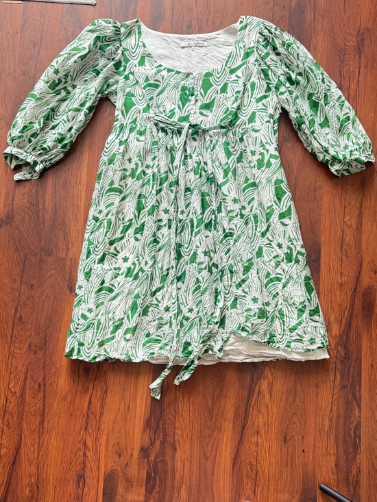 Sandra Angelozzi Dresses & Skirts - Silk Women's Green White Floral Tie Front Dress Size 36